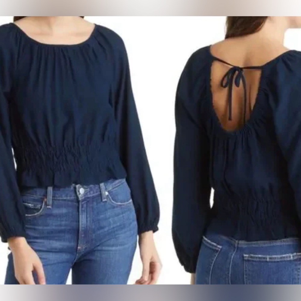Madewell Tie Back Cutout Twill Top in Deep Indigo Size Small.